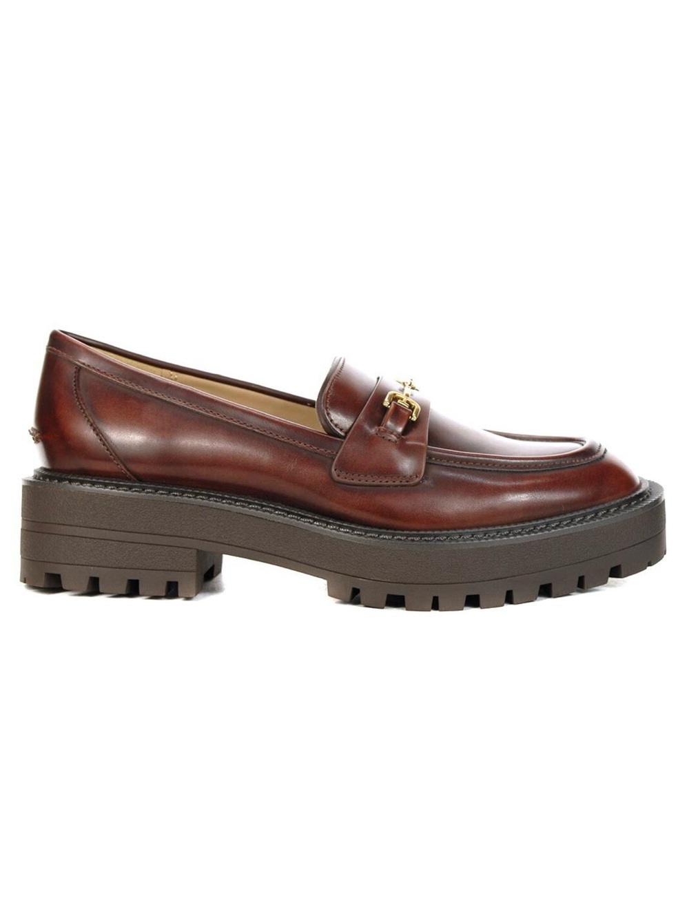 Women's Sam Edelman Brown//Burgundy Leather Outer Lug-Sole Bit Chunky Loafers-8